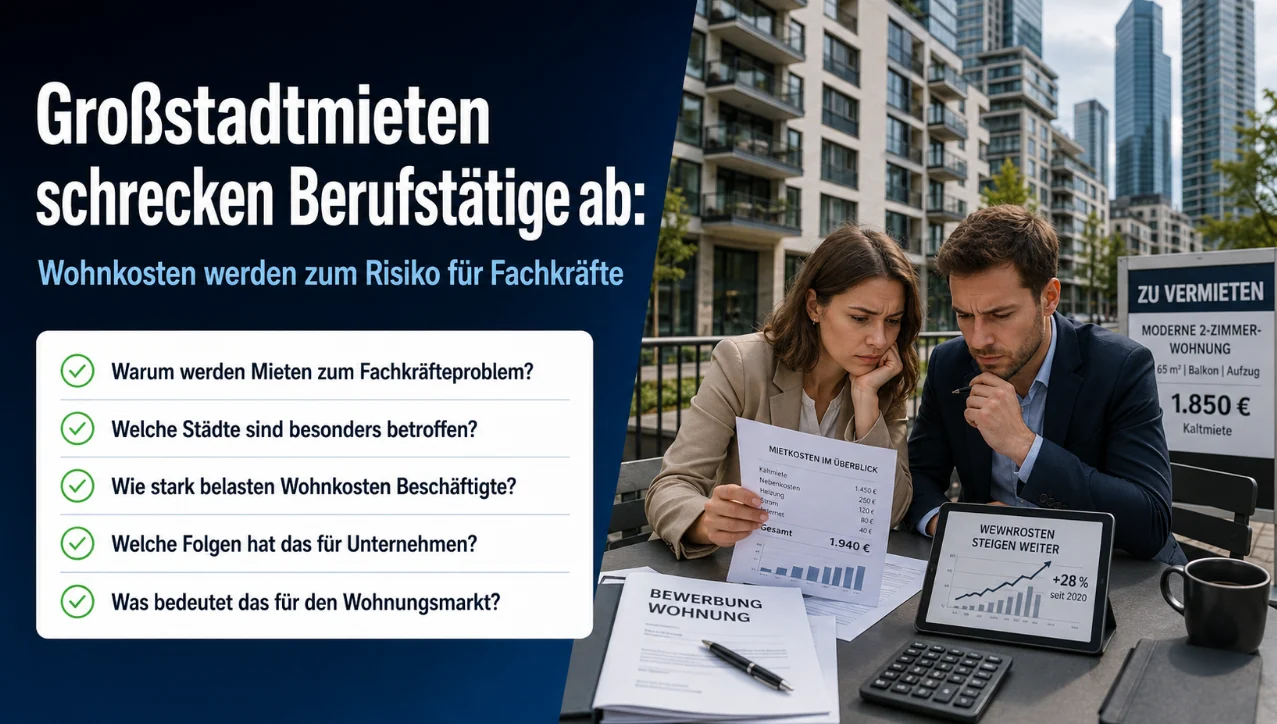 Großstadtmieten schrecken Berufstätige ab: Wohnkosten werden zum Risiko für Fachkräfte