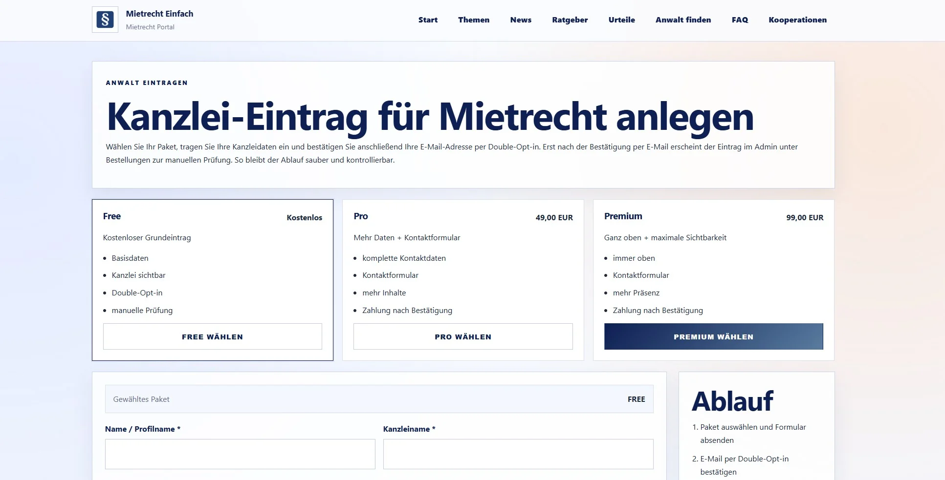 Mietrecht-Einfach.de erweitert das Portal: Neue Anwaltsuche und neuer Bereich für Anwaltseinträge gestartet
