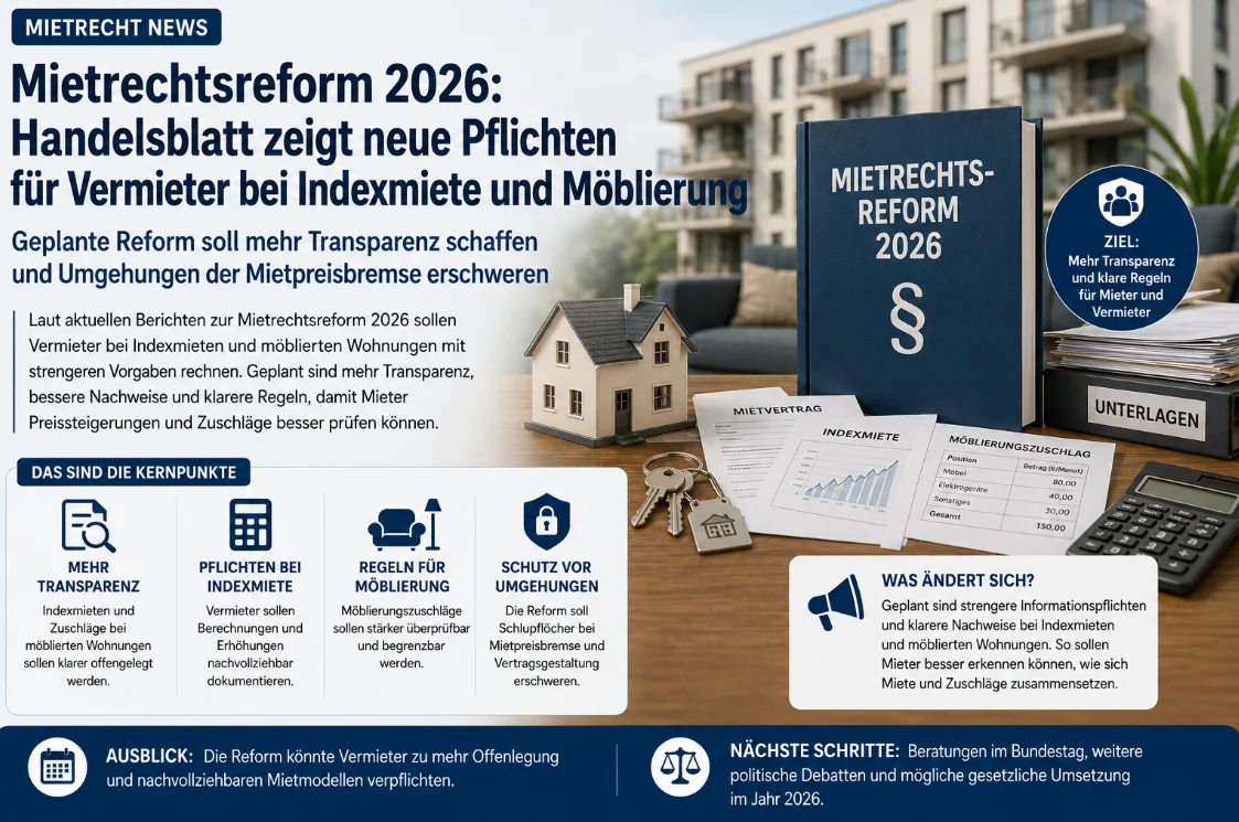 Mietrechtsreform 2026: Handelsblatt zeigt neue Pflichten für Vermieter bei Indexmiete und Möblierung