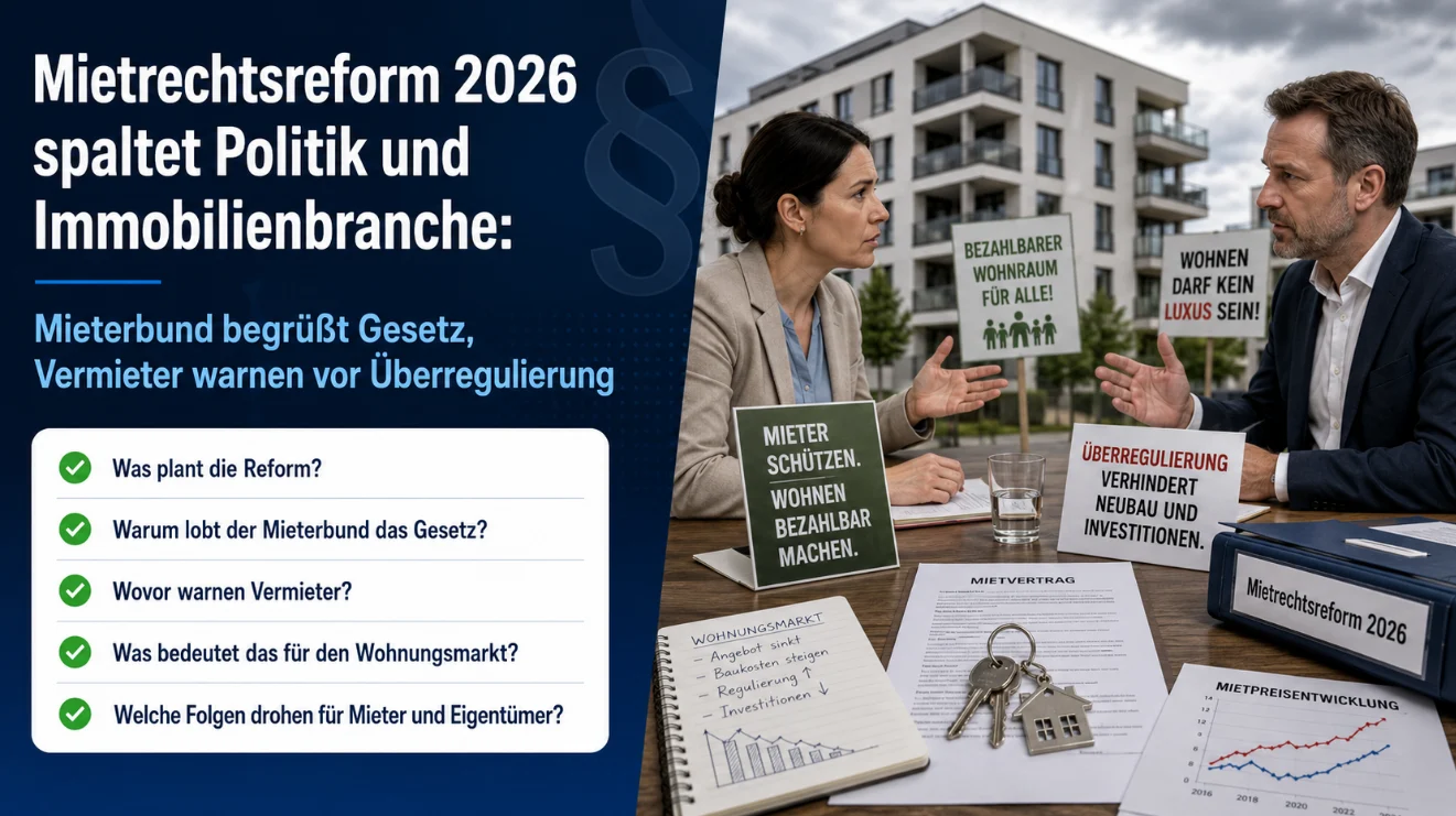 Mietrechtsreform 2026 spaltet Politik und Immobilienbranche: Mieterbund begrüßt Gesetz, Vermieter warnen vor Überregulierung