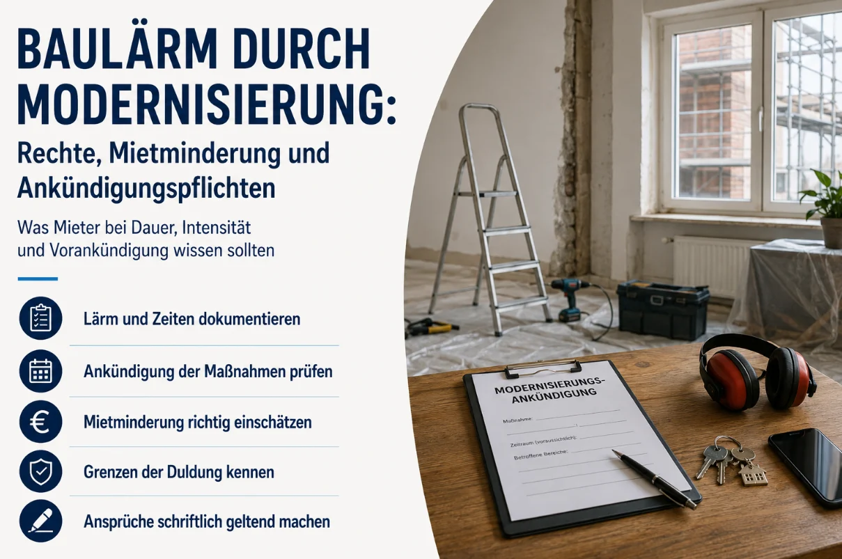 Baulärm durch Modernisierung: Rechte, Mietminderung und Ankündigungspflichten