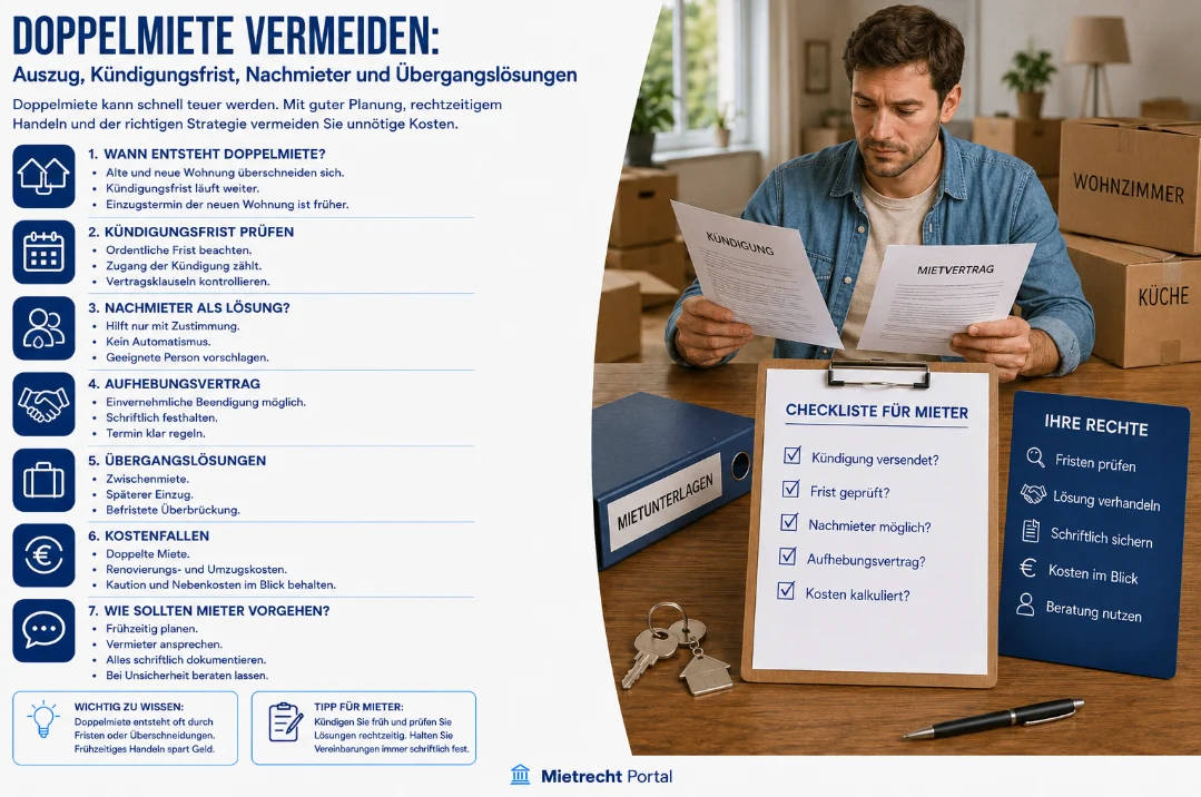 Doppelmiete vermeiden: Auszug, Kündigungsfrist, Nachmieter und Übergangslösungen