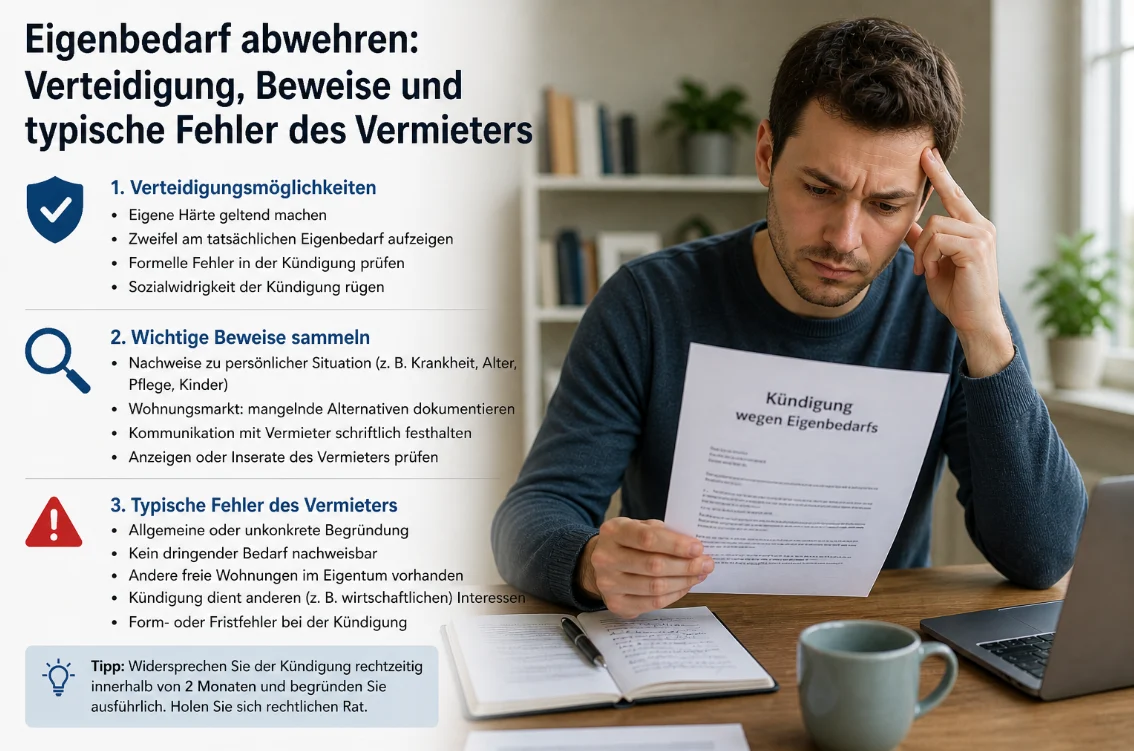 Eigenbedarf abwehren: Verteidigung, Beweise und typische Fehler des Vermieters