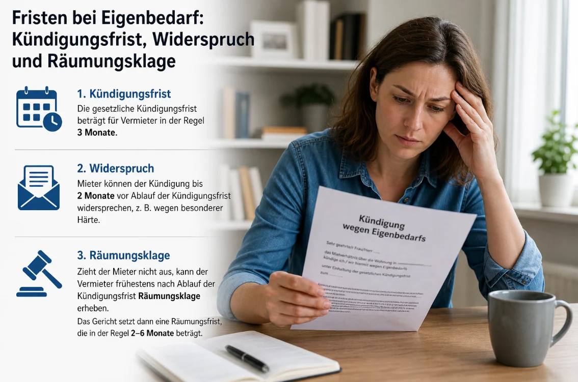 Fristen bei Eigenbedarf: Kündigungsfrist, Widerspruch und Räumungsklage