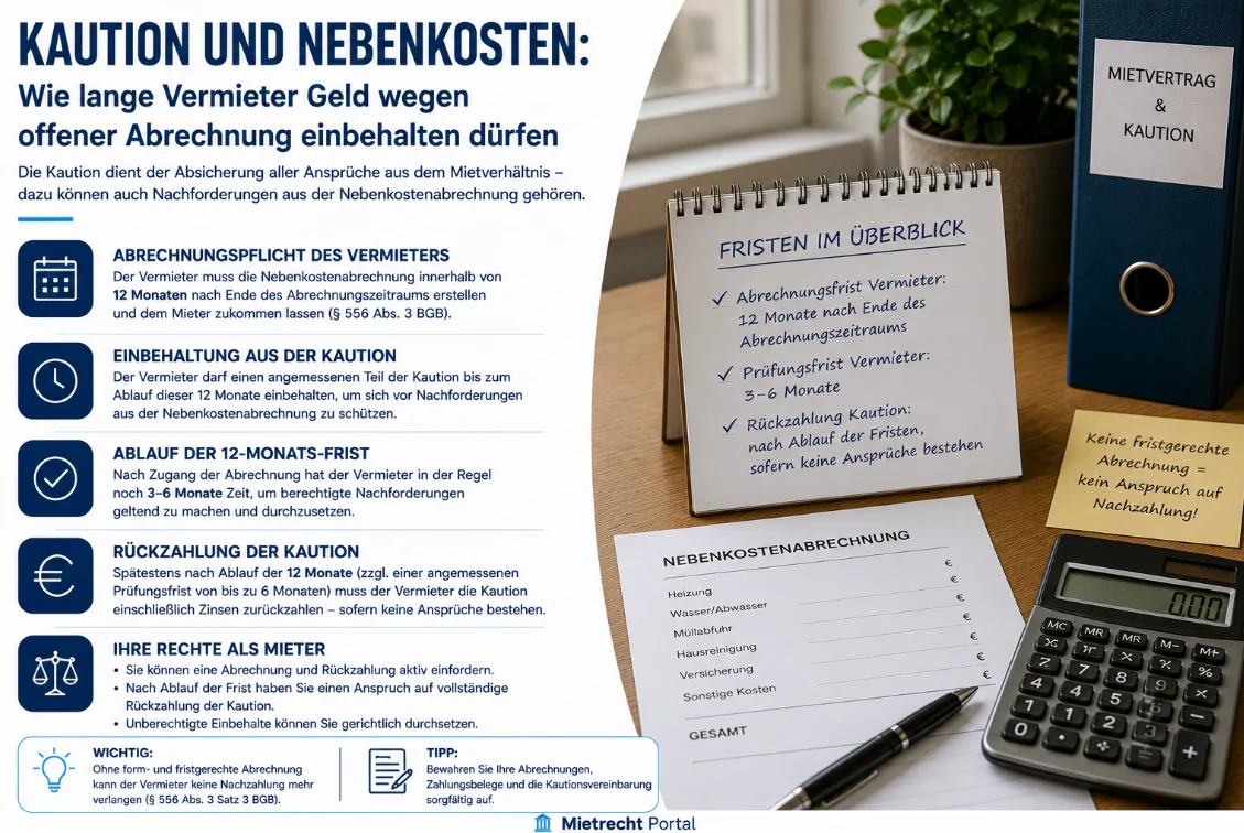 Kaution und Nebenkosten: Wie lange Vermieter Geld wegen offener Abrechnung einbehalten dürfen