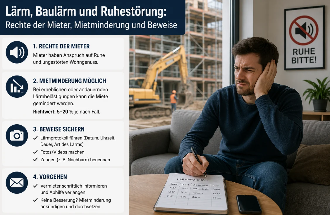 Lärm, Baulärm und Ruhestörung: Rechte der Mieter, Mietminderung und Beweise