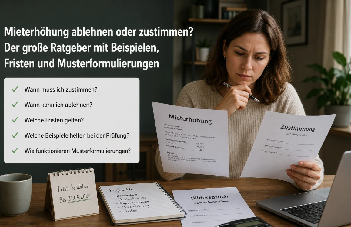 Mieterhöhung ablehnen oder zustimmen? Der große Ratgeber mit Beispielen, Fristen und Musterformulierungen