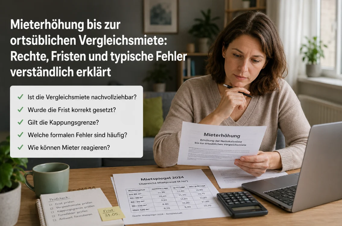 Mieterhöhung bis zur ortsüblichen Vergleichsmiete: Rechte, Fristen und typische Fehler verständlich erklärt