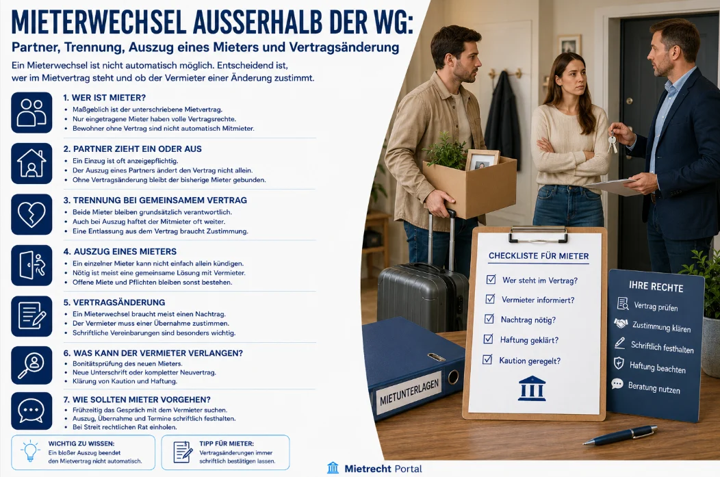 Mieterwechsel außerhalb der WG: Partner, Trennung, Auszug eines Mieters und Vertragsänderung