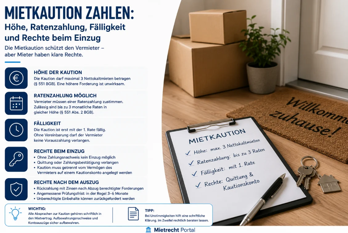 Mietkaution zahlen: Höhe, Ratenzahlung, Fälligkeit und Rechte beim Einzug