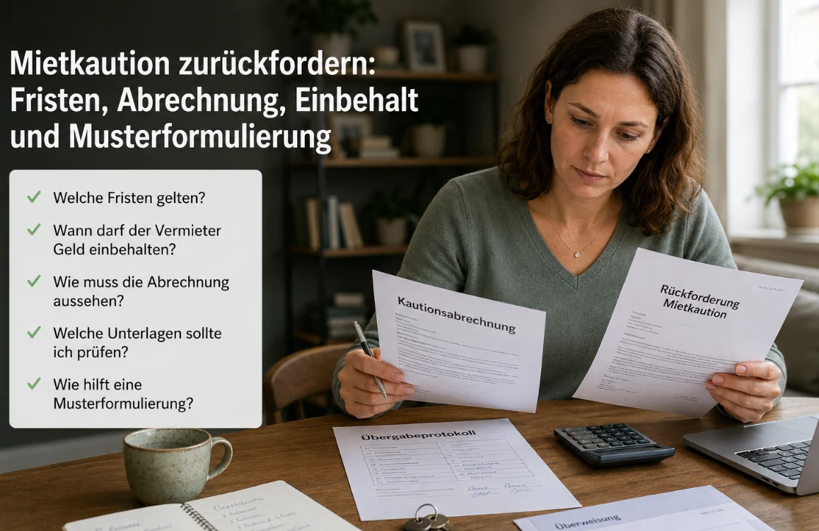 Mietkaution zurückfordern: Fristen, Abrechnung, Einbehalt und Musterformulierung