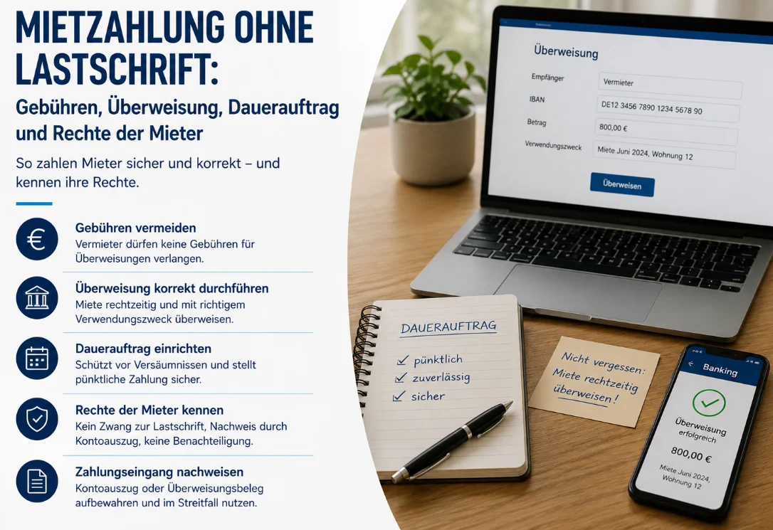 Mietzahlung ohne Lastschrift: Gebühren, Überweisung, Dauerauftrag und Rechte der Mieter