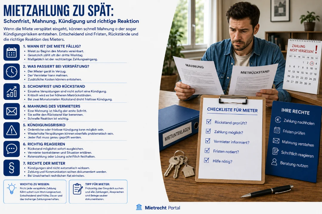 Mietzahlung zu spät: Schonfrist, Mahnung, Kündigung und richtige Reaktion