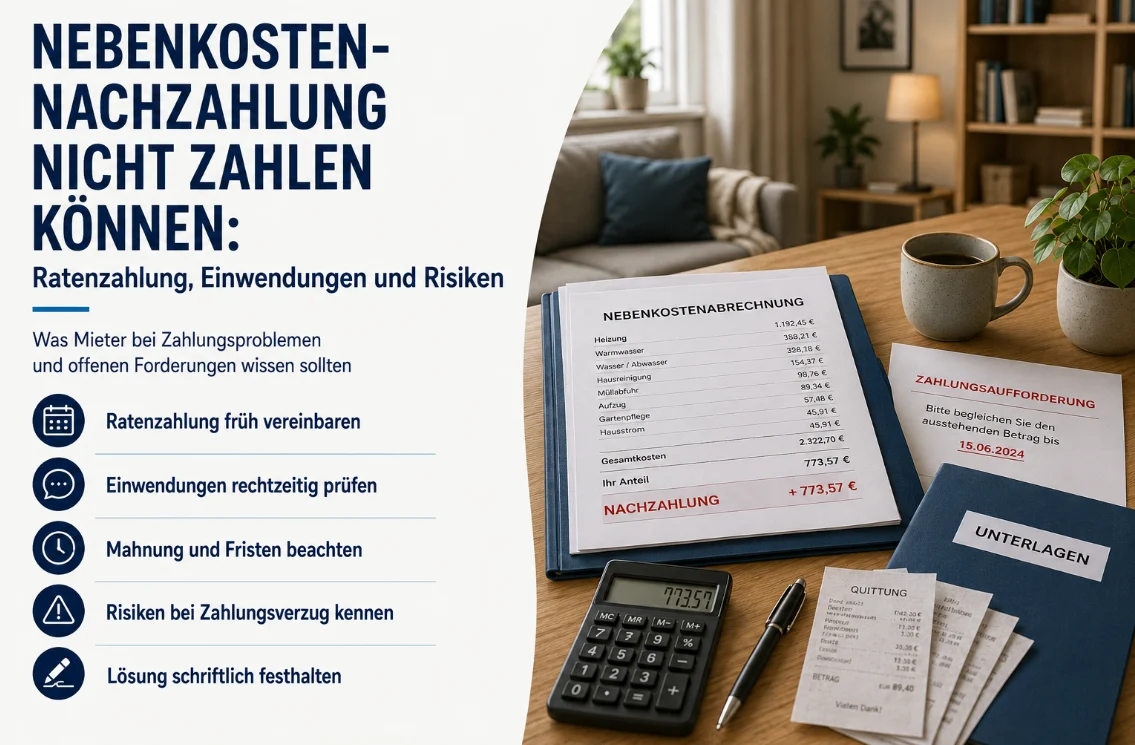 Nebenkostennachzahlung nicht zahlen können: Ratenzahlung, Einwendungen und Risiken