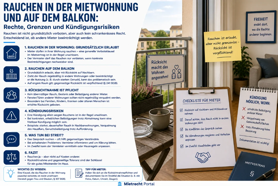 Rauchen in der Mietwohnung und auf dem Balkon: Rechte, Grenzen und Kündigungsrisiken