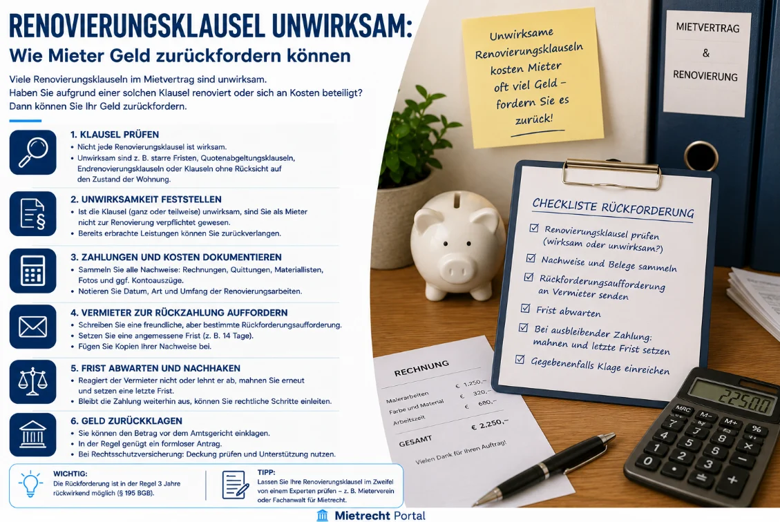Renovierungsklausel unwirksam: Wie Mieter Geld zurückfordern können