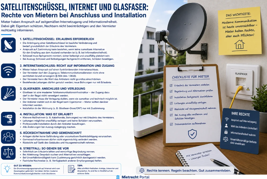 Satellitenschüssel, Internet und Glasfaser: Rechte von Mietern bei Anschluss und Installation