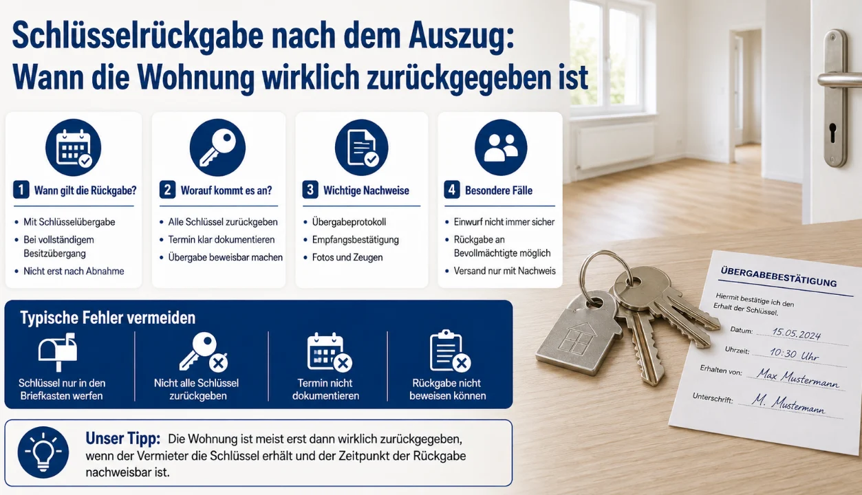 Schlüsselrückgabe nach dem Auszug: Wann die Wohnung wirklich zurückgegeben ist
