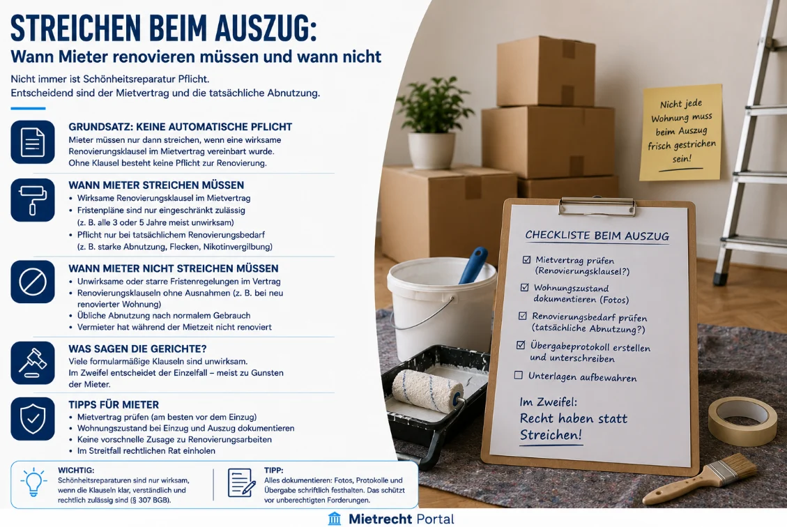 Streichen beim Auszug: Wann Mieter renovieren müssen und wann nicht