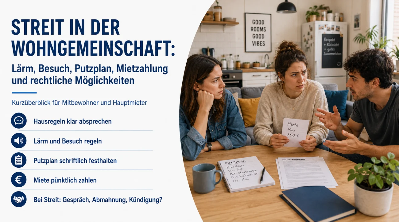 Streit in der Wohngemeinschaft: Lärm, Besuch, Putzplan, Mietzahlung und rechtliche Möglichkeiten