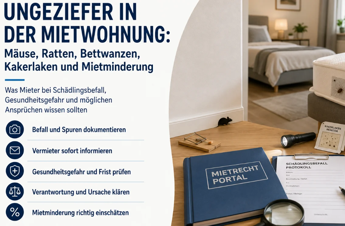 Ungeziefer in der Mietwohnung: Mäuse, Ratten, Bettwanzen, Kakerlaken und Mietminderung
