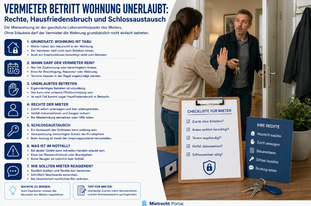 Vermieter betritt Wohnung unerlaubt: Rechte, Hausfriedensbruch und Schlossaustausch