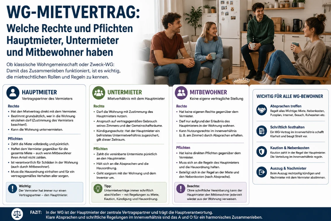 WG-Mietvertrag: Rechte und Pflichten von Hauptmieter, Untermieter und Mitbewohnern