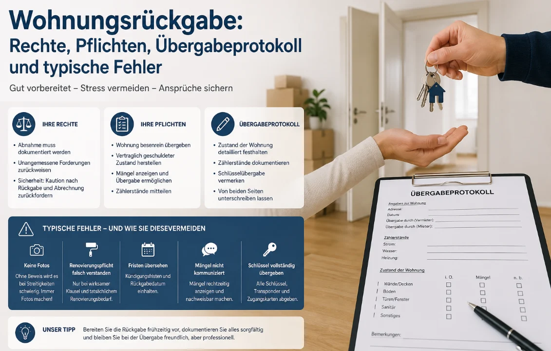 Wohnungsrückgabe: Rechte, Pflichten, Übergabeprotokoll und typische Fehler