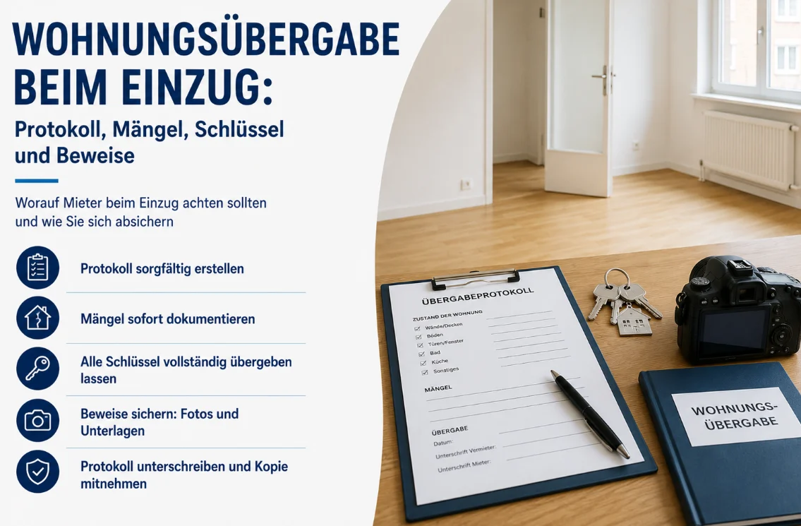 Wohnungsübergabe beim Einzug: Protokoll, Mängel, Schlüssel und Beweise