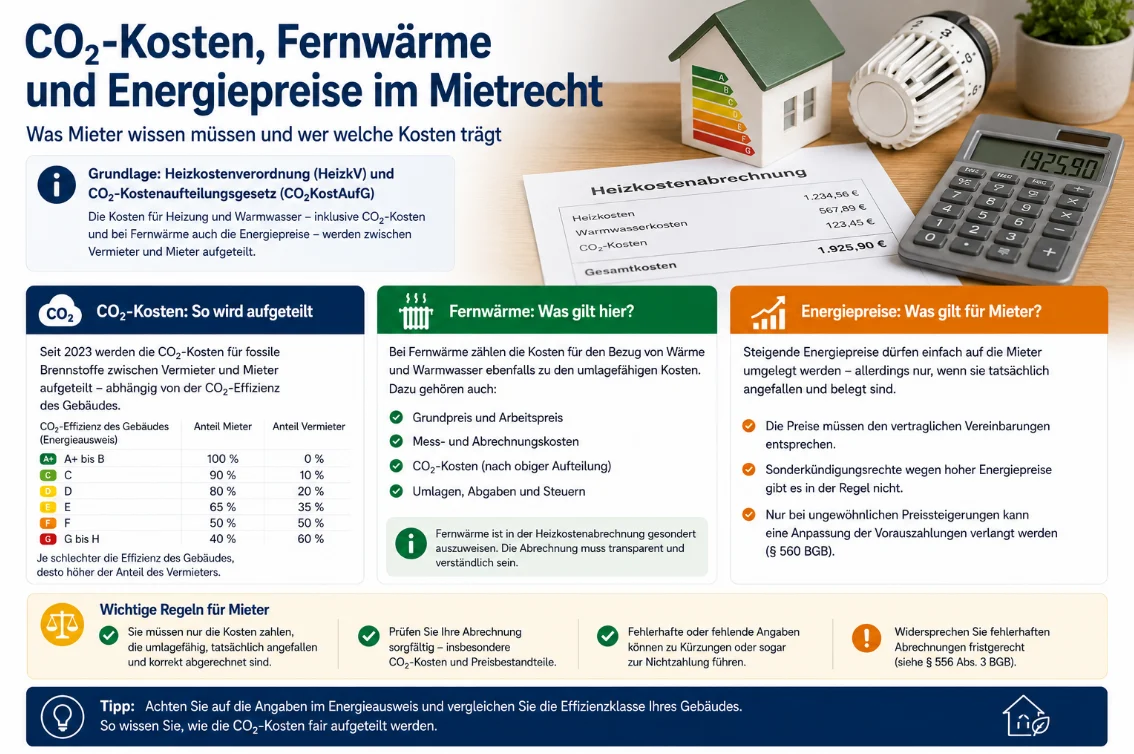 CO₂-Kosten, Fernwärme und Energiepreise: Was Mieter bei steigenden Heizkosten in der Nebenkostenabrechnung prüfen sollten