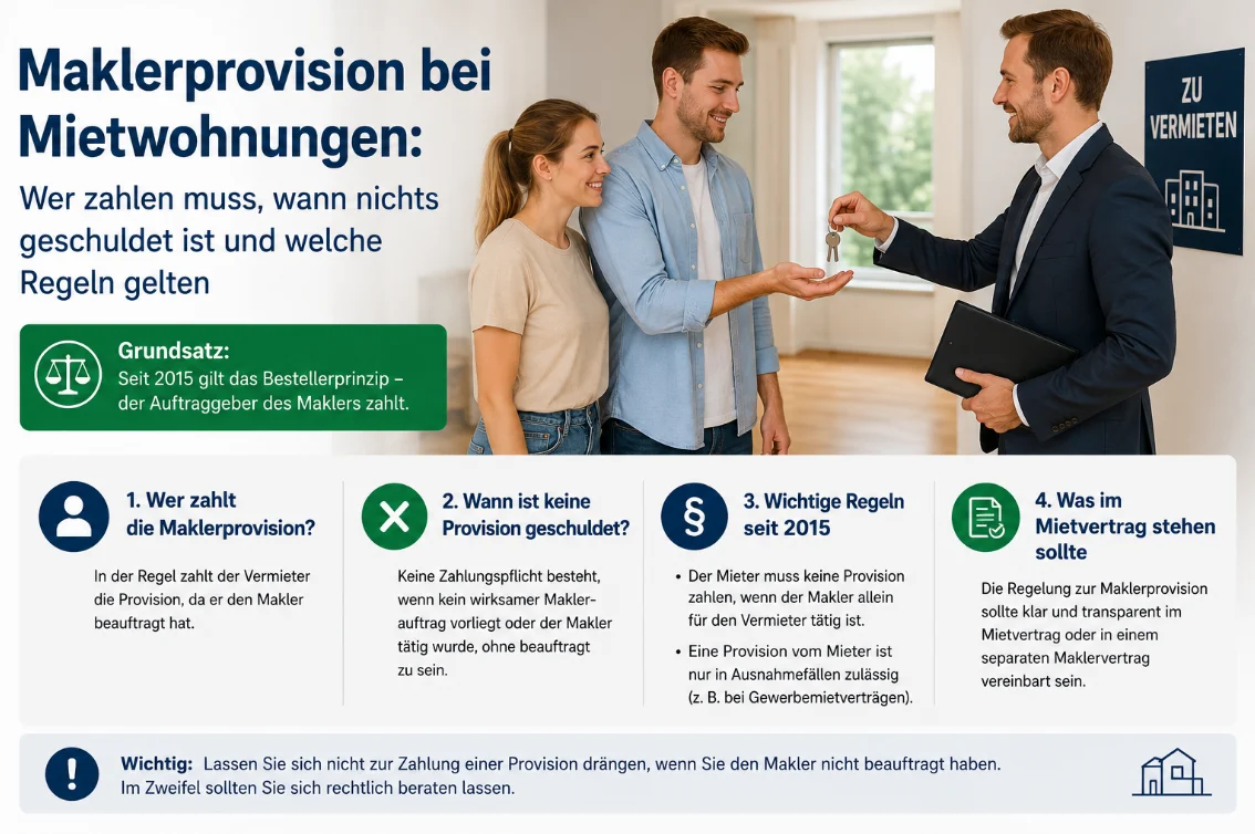 Maklerprovision bei Mietwohnungen: Wer zahlen muss, wann nichts geschuldet ist und welche Regeln gelten
