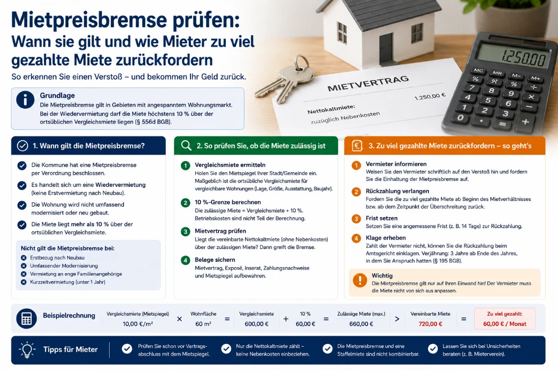 Mietpreisbremse prüfen: Wann sie gilt und wie Mieter zu viel gezahlte Miete zurückfordern