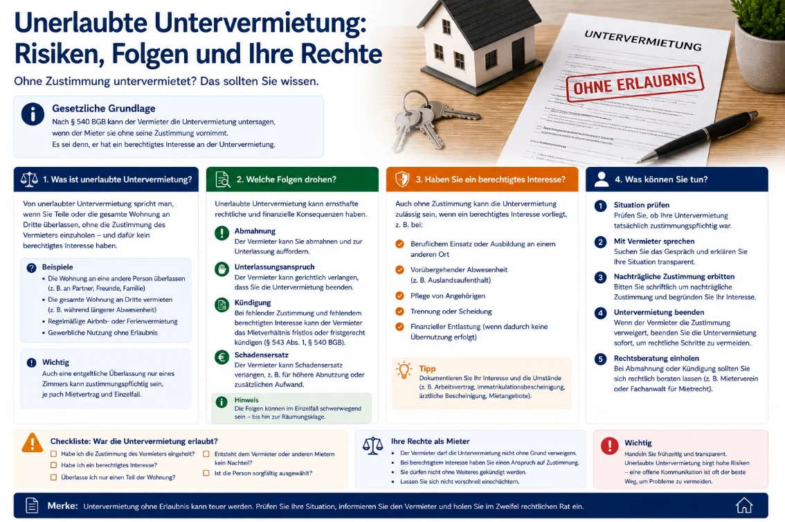 Unerlaubte Untervermietung: Risiken, Abmahnung, Kündigung und Schadensersatz