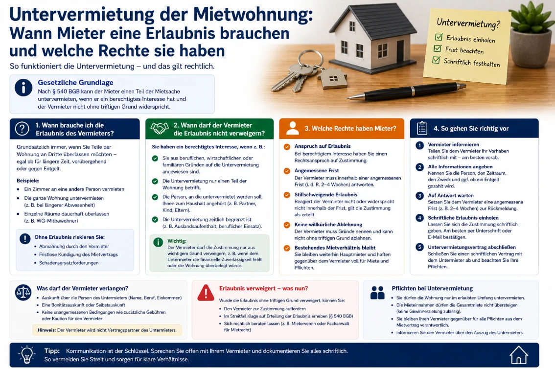 Untervermietung der Mietwohnung: Wann Mieter eine Erlaubnis brauchen und welche Rechte sie haben