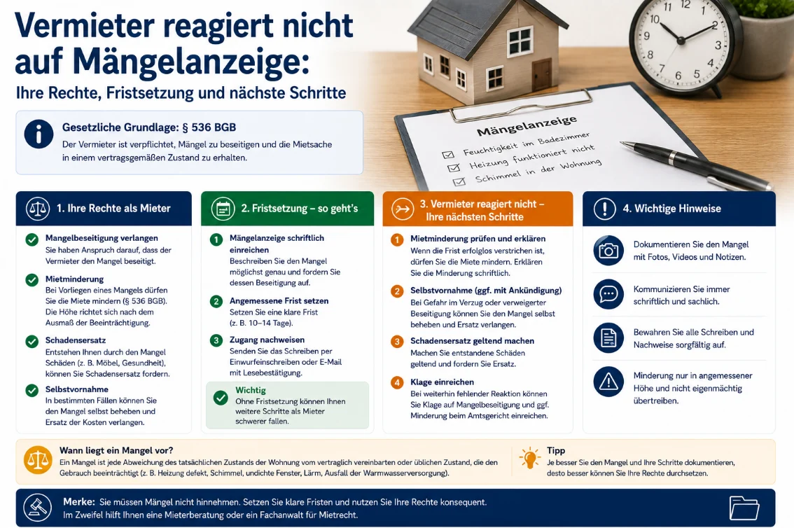 Vermieter reagiert nicht auf Mängelanzeige: Rechte der Mieter, Fristsetzung und nächste Schritte