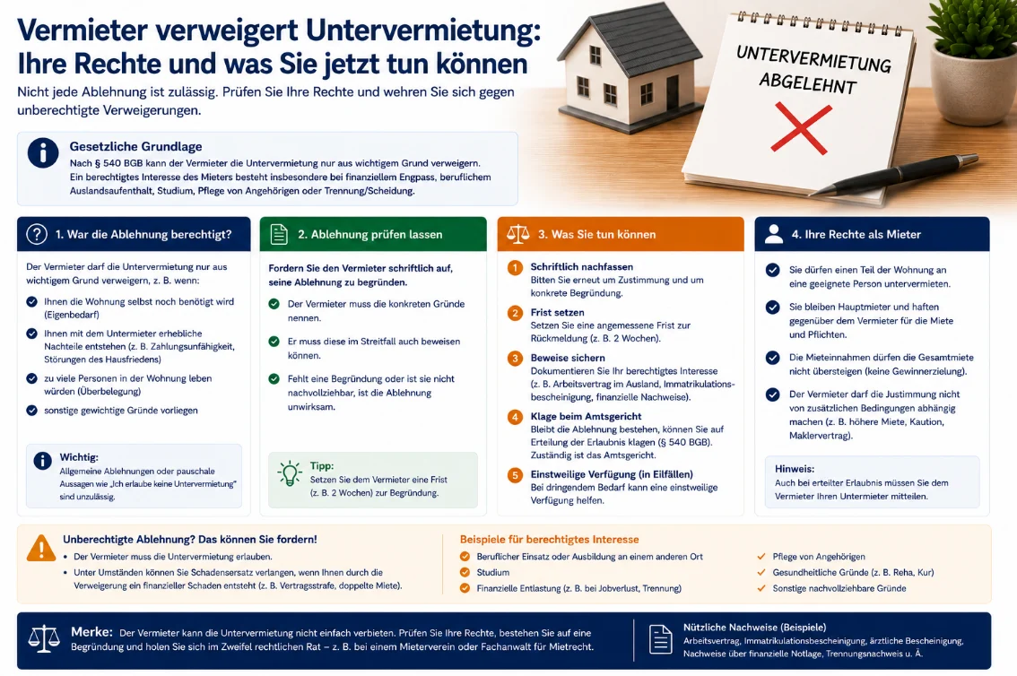 Vermieter verweigert Untervermietung: Wann die Ablehnung erlaubt ist und welche Ansprüche Mieter haben