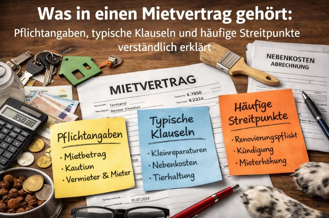 Was in einen Mietvertrag gehört: Pflichtangaben, typische Klauseln und häufige Streitpunkte verständlich erklärt